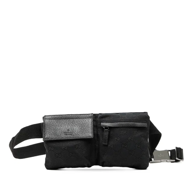 Black Gucci GG Canvas Double Pocket Belt Bag in Black Canvas from Designer Revival