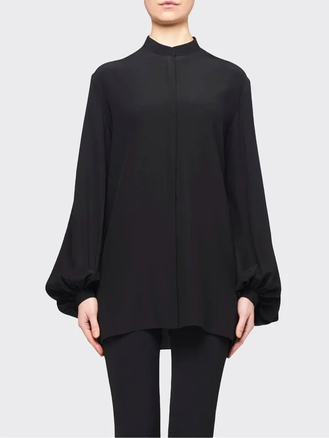 The Row ‘Vara’ Mock-Neck Poet Sleeve Blouse in black Silk from Poshmark