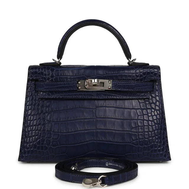 Hermès Kelly Sellier 20 Bleu Saphir Matte Alligator Palladium Hardware in Blue Crocodile from Madison Avenue Couture
