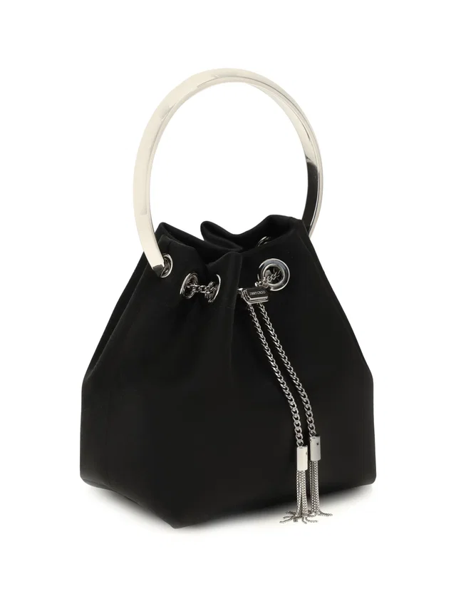Jimmy Choo Silk Drawstring Bucket Bag — Black in Black Silk from HEWI