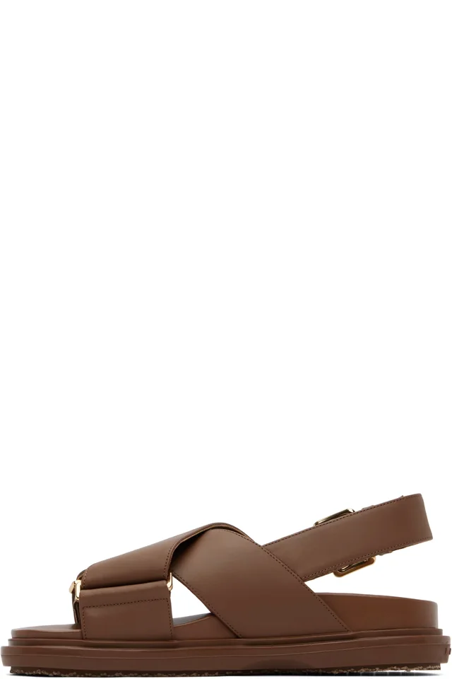 Marni Brown Leather Fussbett Sandals, photo 3 of 5 from SSENSE
