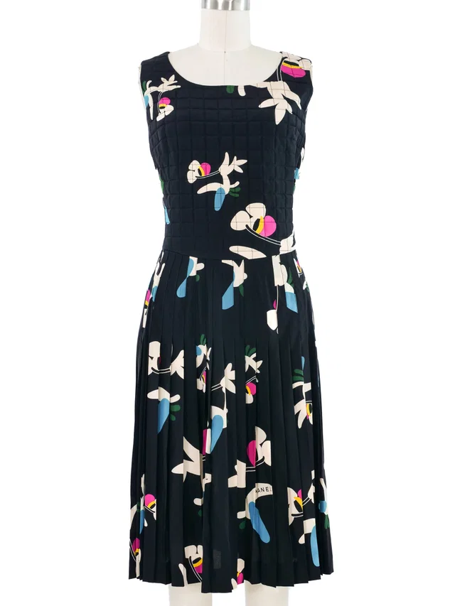 2000 Chanel Quilted Bubble Print Dress in Silk from Arcade Vintage