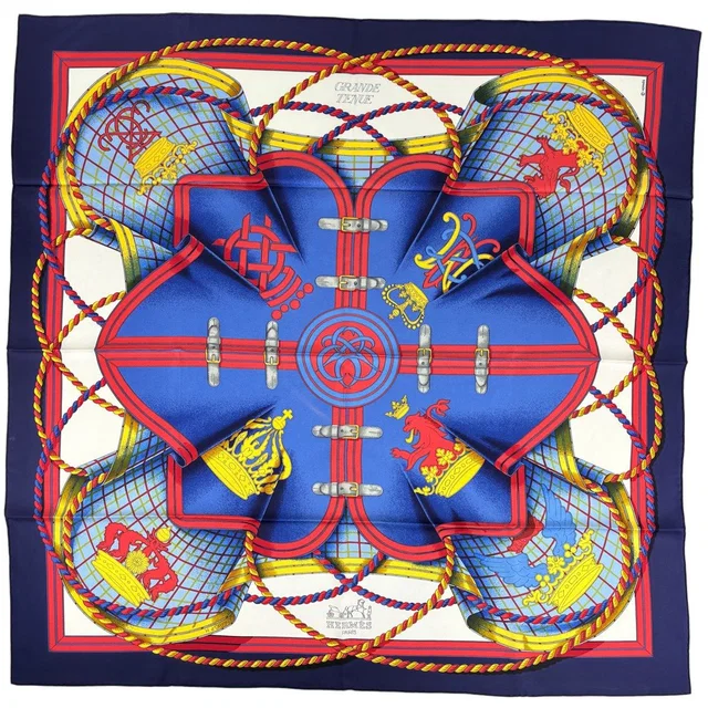 Hermès Carre 90 Grande Tenue Horse Formal Wear Scarf Silk Blue Multicolor in Blue Silk from The Reluxe