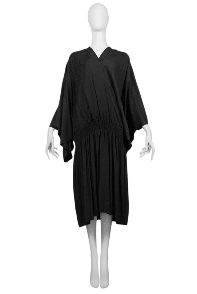 Comme des Garçons Dark Brown Kimono Sleeve Dress With Elastic 1982 in Brown from Resurrection Vintage