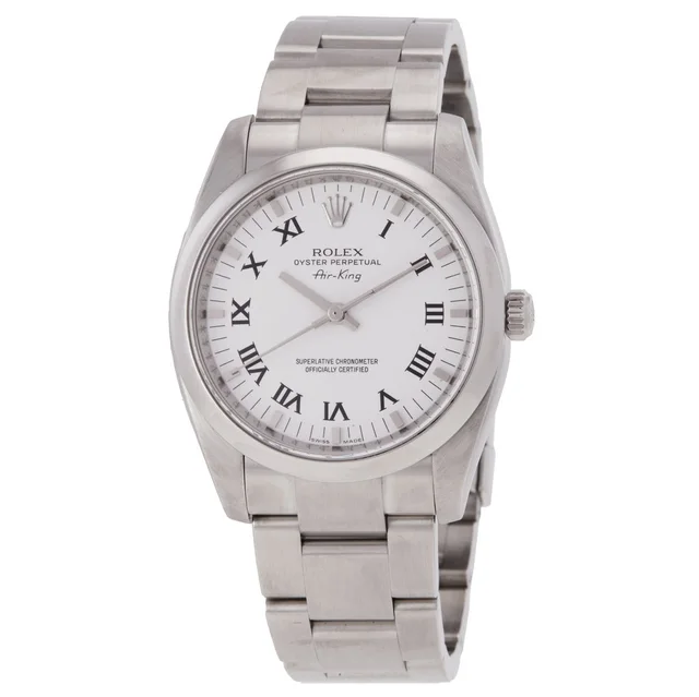 Rolex Oyster Perpetual Air King Automatic Chronometer White Dial Mens Watch 114200WRS0 in gray|silver|white from Jomashop.com