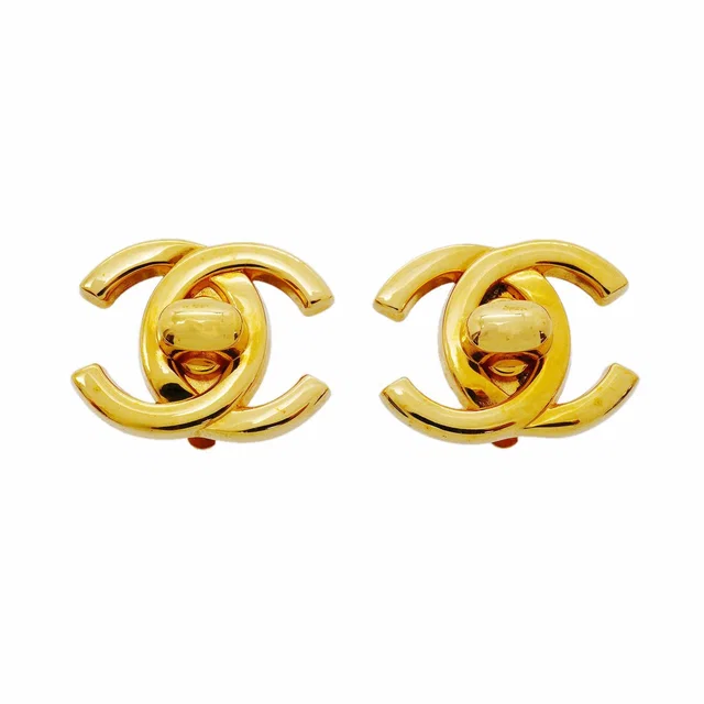 Chanel Earrings Vintage CC Logo Turnlock Gold Plated in Gold from The Reluxe