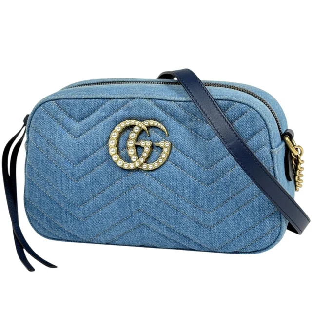 Gucci Shoulder Bag GG Marmont Double G Denim Blue in Blue Denim from The Reluxe
