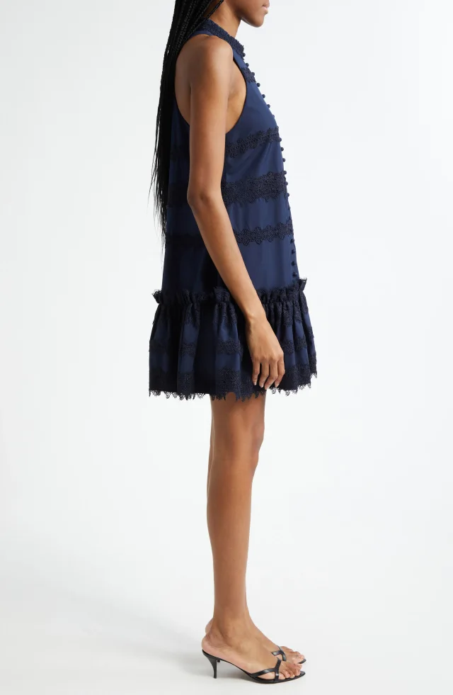 Cinq à Sept Malena Lace Detail Stretch Cotton Trapeze Minidress in Blue, photo 3 of 3 from Nordstrom Rack