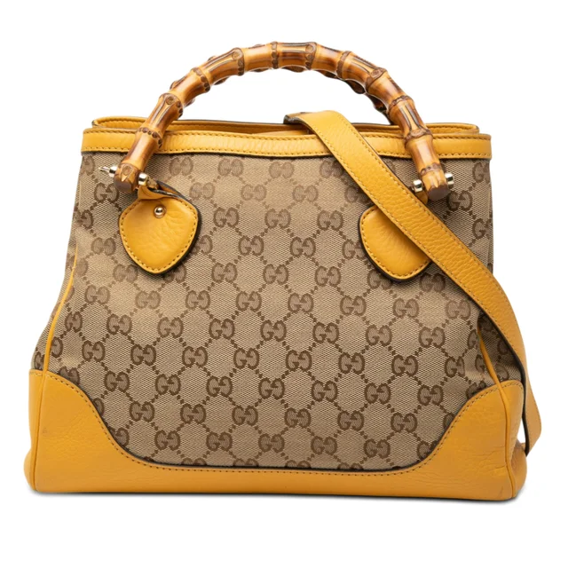 Yellow Gucci GG Canvas Bamboo Diana Top Handle Tote Satchel in Yellow Canvas from Designer Revival