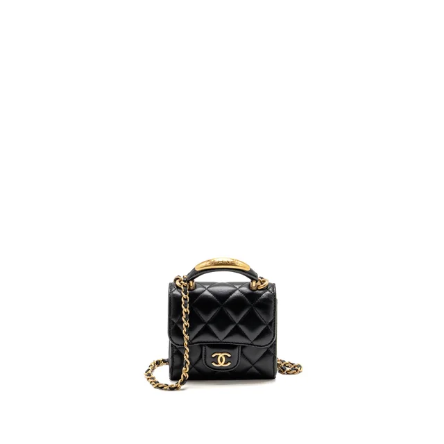Chanel Top Handle Mini Flap Clutch with Chain Black Lambskin GHW (Microchip) from EMIER