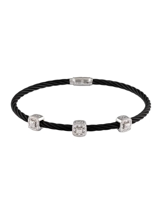 Charriol Diamond Three Station Cable Bracelet, 6.75" in black from The RealReal