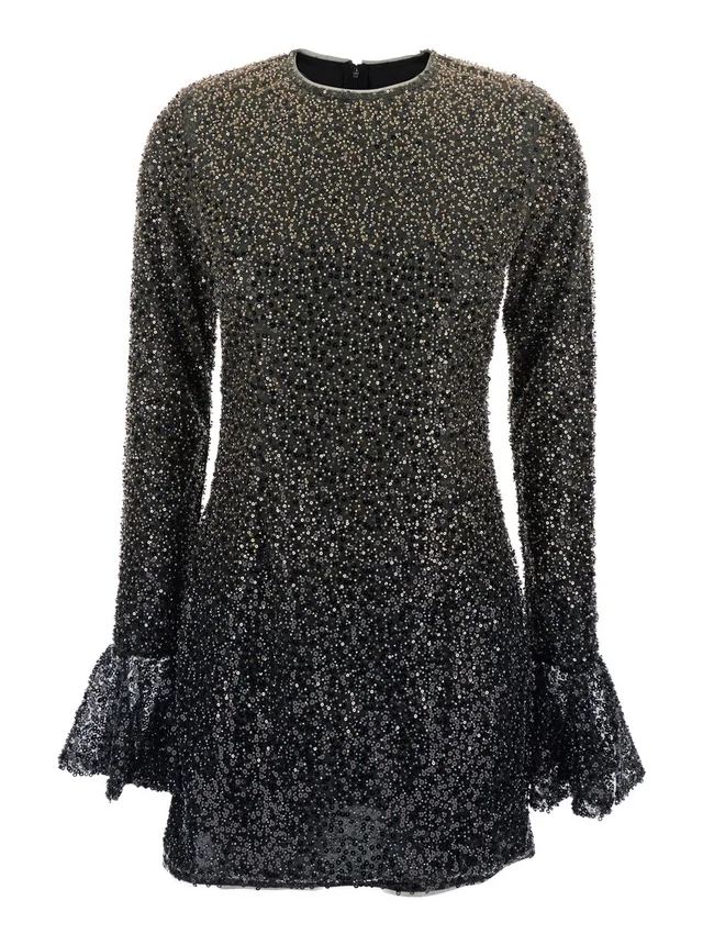 Rotate Dress with All-Over Applied Beads and Flared Hems in Metallic Fabric for Women, photo 2 of 6 from Gaudenzi Boutique