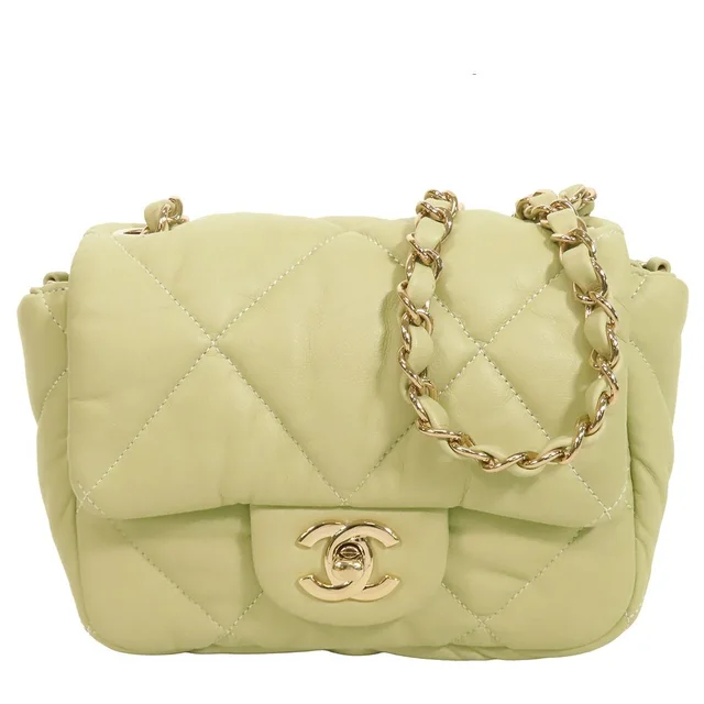 Chanel Chain Light Green Leather Quilted Mini Shoulder Bag in Green Leather from The Reluxe