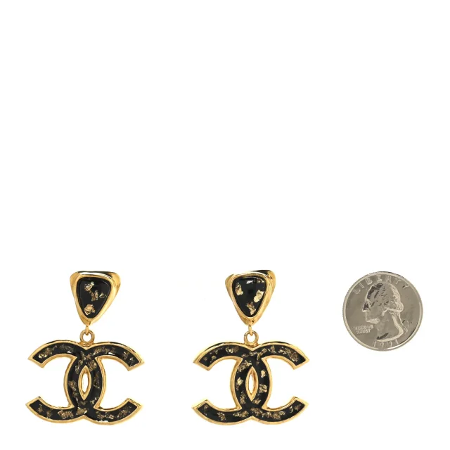 Chanel CC Drop Earrings Gold Black in Black Resin from FASHIONPHILE, photo 2 of 4