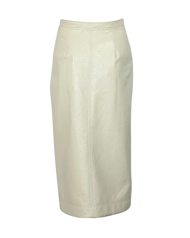 ALEXACHUNG Alexa Chung Midi Pencil Skirt in White Cream PVC in White, photo 3 of 5 from ShopSimon