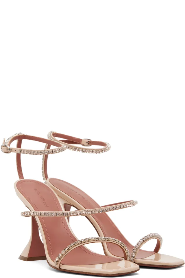 Amina Muaddi Beige Gilda 95 Heeled Sandals, photo 4 of 5 from SSENSE