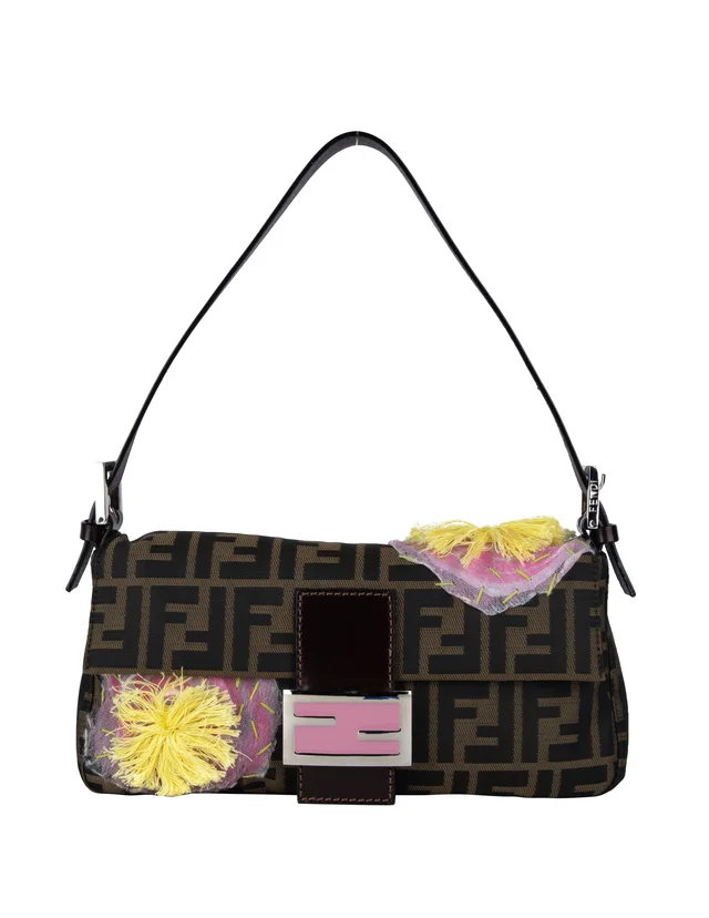Fendi Vintage Iconic Zucca Monogram Floral Applique Baguette Bag from Amarcord Vintage Fashion