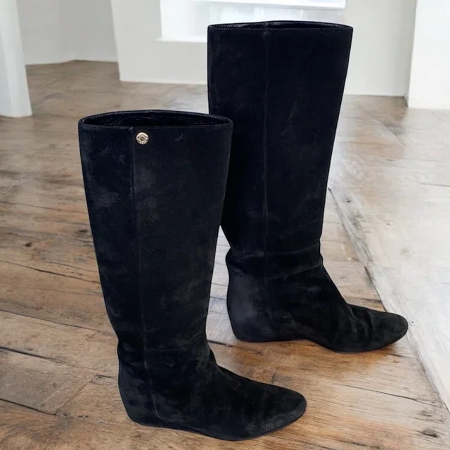 Jimmy Choo Olivia Knee High Suede Wedge Boot Black 35.5 Eu ($995 Orig) in black Suede from Poshmark