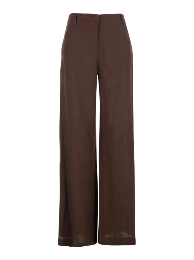 Leplain Brown Wide-Leg Linen Pants for Women in Brown 100% Linen from Gaudenzi Boutique, photo 1 of 1
