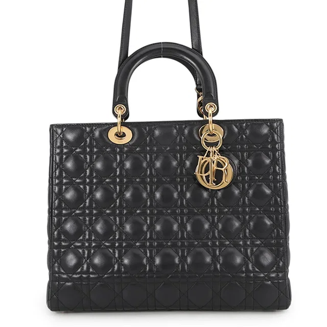 Lady Dior Canage Black Lambskin Size Large in Black Lambskin from GALLERY RARE