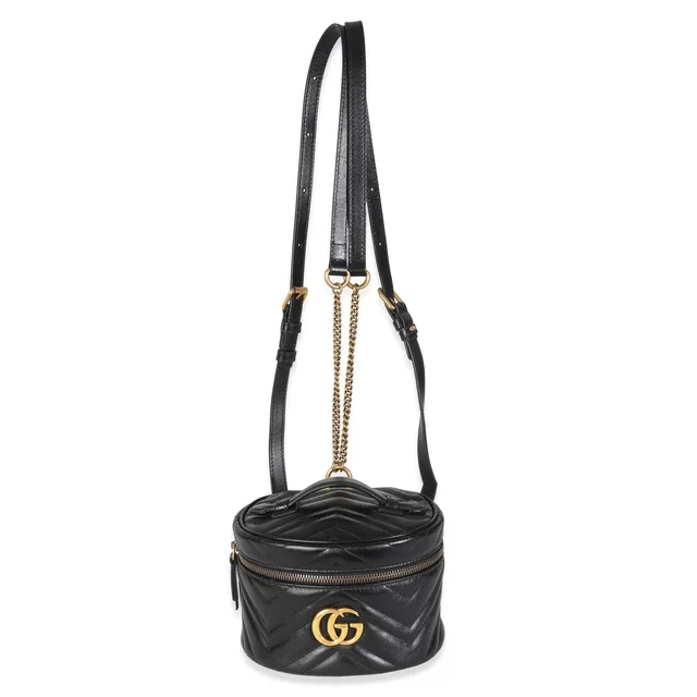 Gucci Black Calfskin Matelasse Mini GG Marmont Round Backpack in Black Calfskin from myGemma