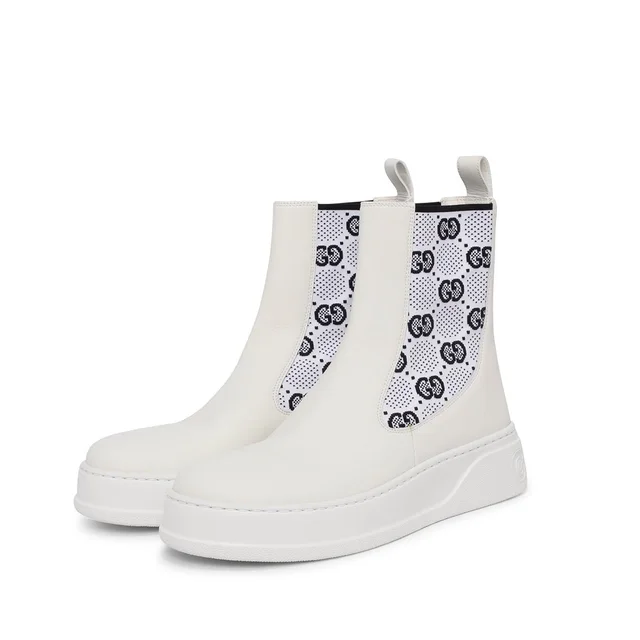 Gucci Rubber GG Knit Ankle Boots 39 in White from Blue Spinach