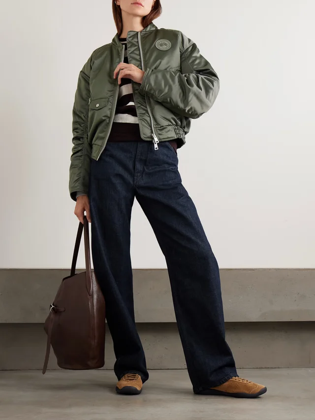 CANADA GOOSE Jade appliquéd ruched padded satin bomber jacket in Green, photo 2 of 2 from NET-A-PORTER (Canada)