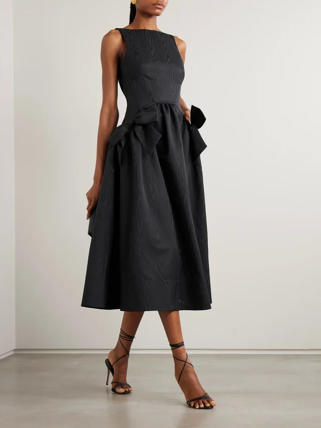 REBECCA VALLANCE Narcissa bow-embellished gathered moire midi dress in Black, photo 2 of 2 from NET-A-PORTER (Canada)