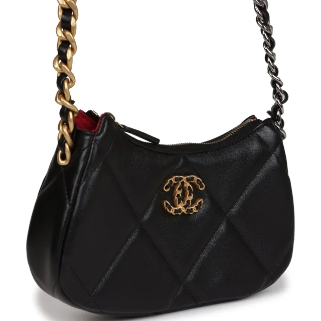 Chanel 19 Hobo Chain Bag Black Calfskin Mixed Metal Hardware in Black Calfskin from Madison Avenue Couture, photo 2 of 10