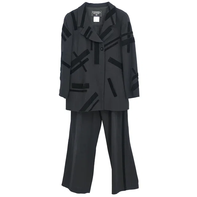 Chanel 1998 Setup Jacket Pants Black #40 #38 in Black Wool from AMORE Vintage Tokyo
