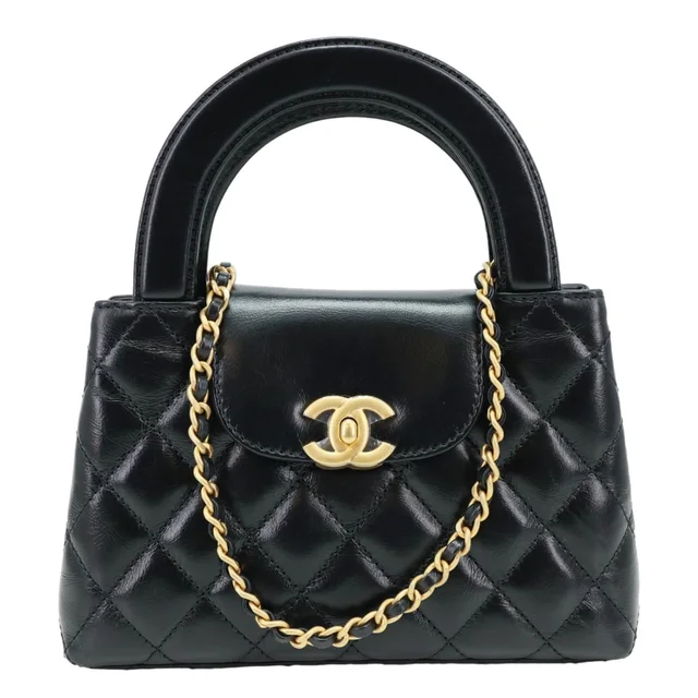 Chanel Kelly Nano Quilted Aged Calfskin Leather Top Handle Shoulder Bag Black in Black Calfskin from Dallas Designer Handbags