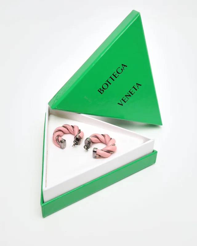 Bottega Veneta Twisted Hoop Earrings in Leather from A Retro Tale, photo 2 of 5
