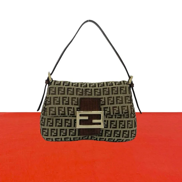 Fendi Vintage Zucchino FF Pattern Logo Canvas Leather Mini Handbag Brown in Brown Canvas from The Reluxe