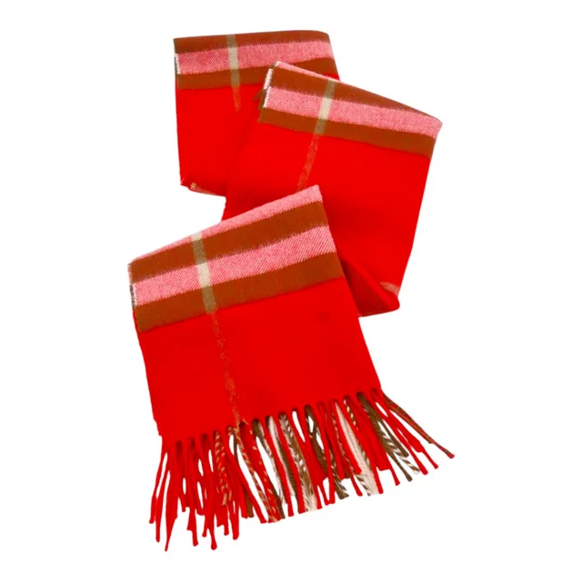 Burberry Red Cashmere Check Scarf in Red Cashmere from Clotheshorse Anonymous