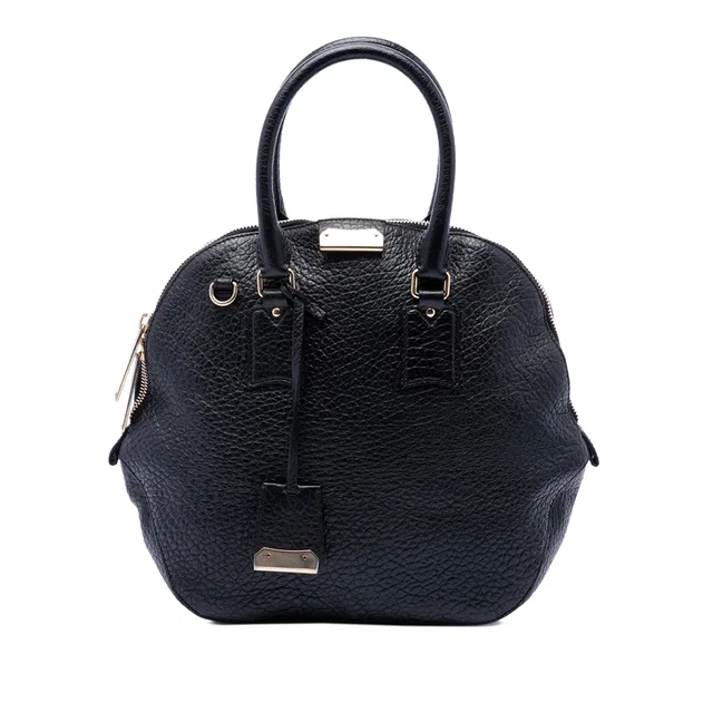 Black Burberry Large Grained Calfskin Heritage Orchard Bowling Bag Satchel in Black Caviar leather from Designer Revival