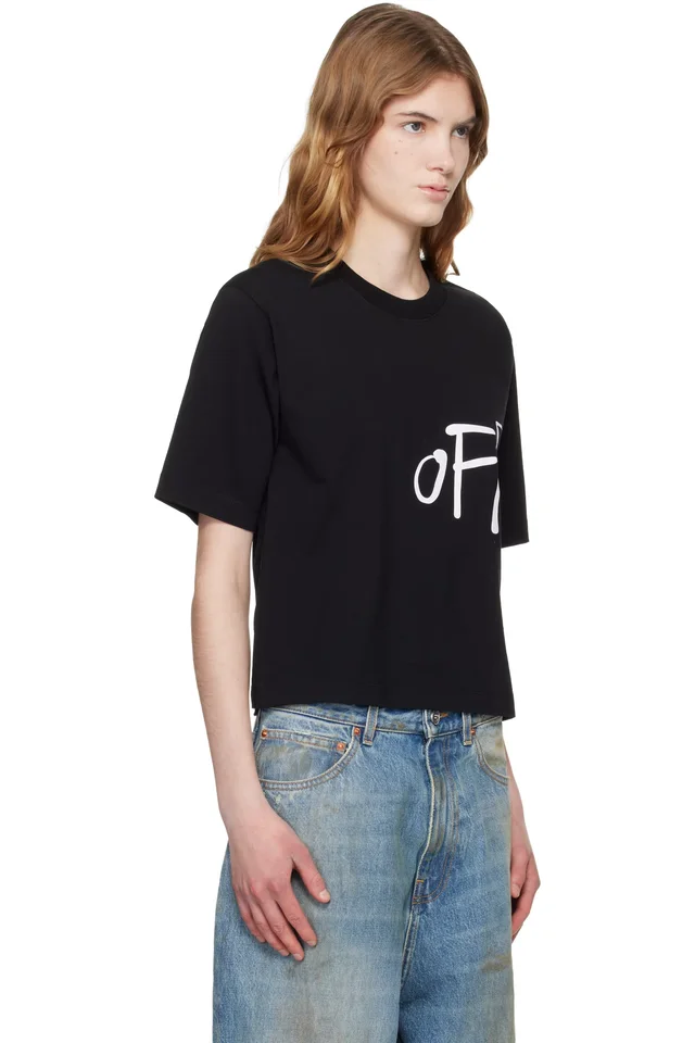 Black 'Off-White' Shared Logo Boxy T-shirt, photo 2 of 4 from SSENSE