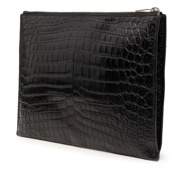 Black Saint Laurent Crocodile Embossed Leather Zipped Tablet Holder Clutch Bag in Black Crocodile from Designer Revival, photo 2 of 2