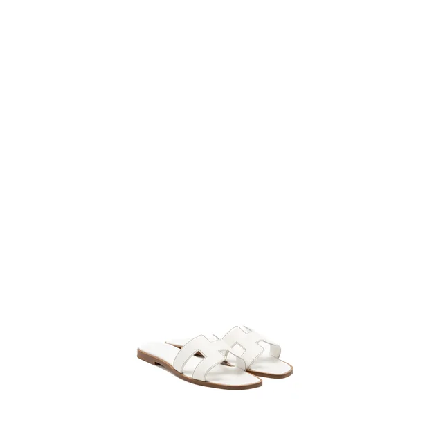 Hermès size 37.5 Oran sandal calfskin Blanc in White Calfskin from EMIER