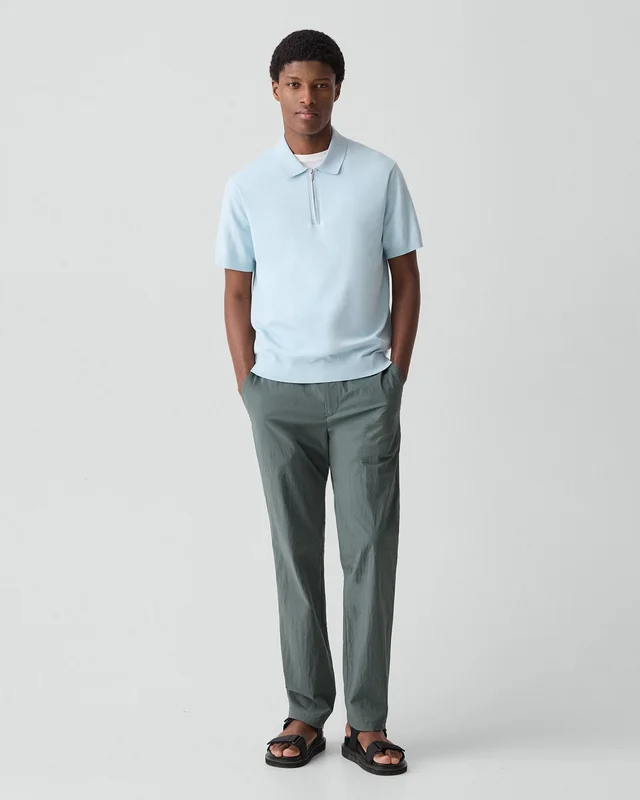Theory Quarter-Zip Polo Shirt in Light Bilen in LIGHT OCEAN AIR 62% Viscose, 38% Polyester; Exclusive Of Elastic, photo 12 of 12 from Theory