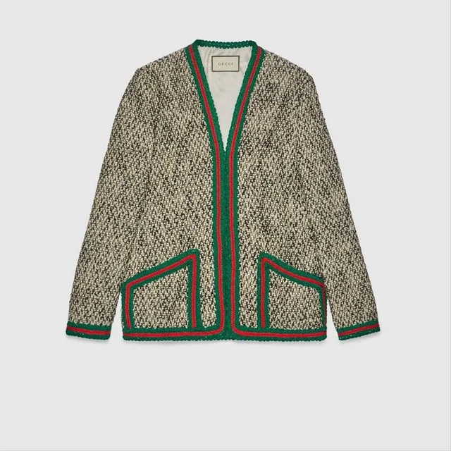 Gucci Size 38 Web Blazer Tweed Jacket Black Ivory 610060 Zacck 5g94 in Black Tweed from Bagriculture
