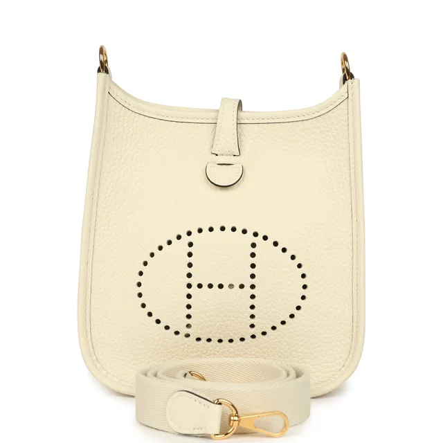 Hermès Evelyne TPM Cream Clemence Gold Hardware in White Clemence leather from Madison Avenue Couture