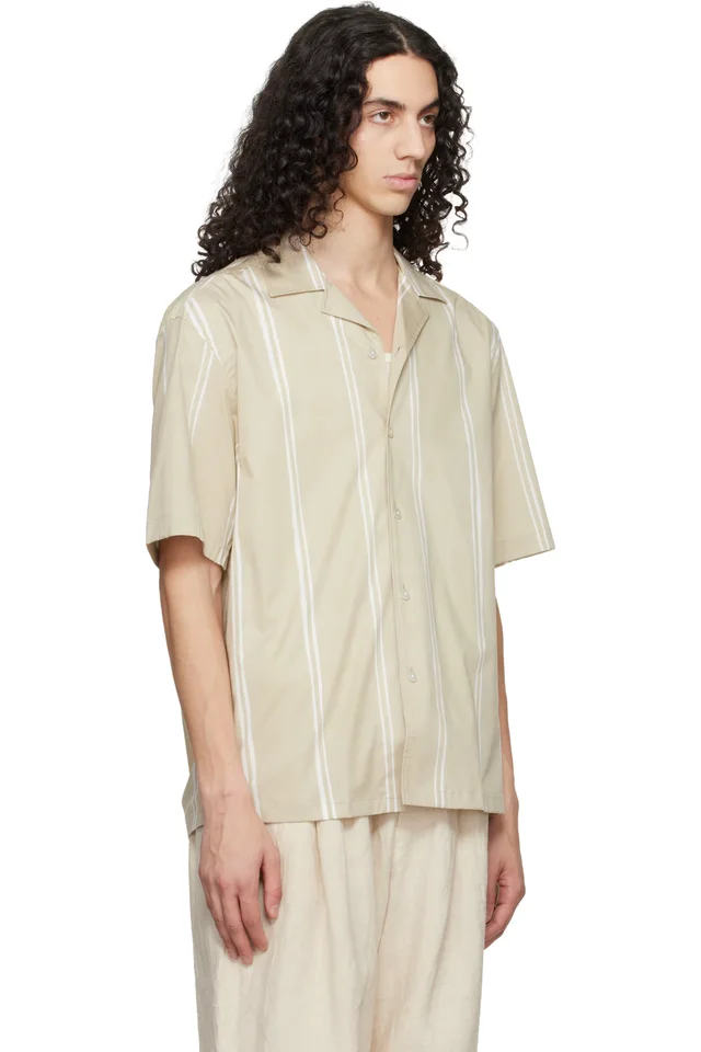 BOSS Beige Striped Relaxed-Fit Stretch Cotton Shirt, photo 2 of 4 from SSENSE