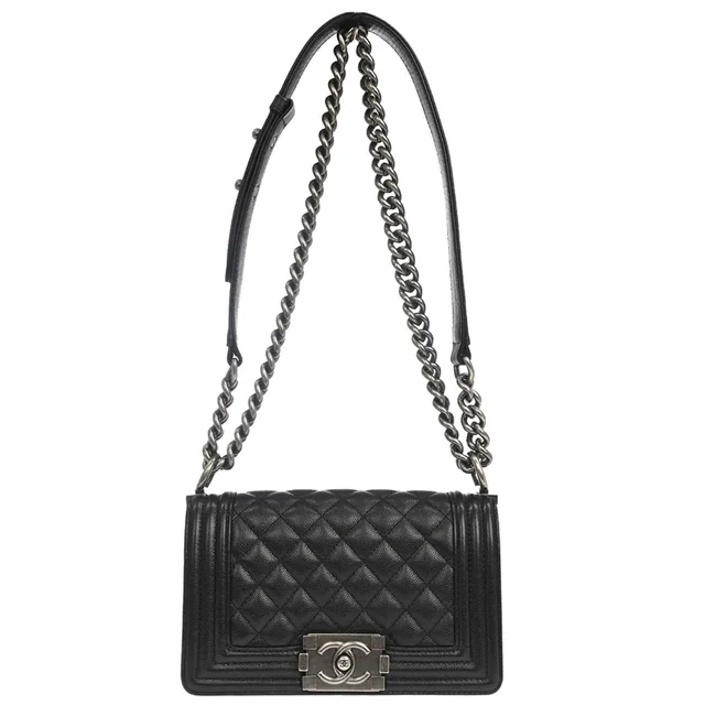Boy 2019 Chanel Black Caviar Skin Small Chain Shoulder Bag in Black Caviar leather from AMORE Vintage Tokyo
