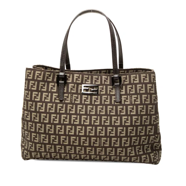 Brown Fendi Small Zucchino Canvas Tote in Brown Canvas from Designer Revival