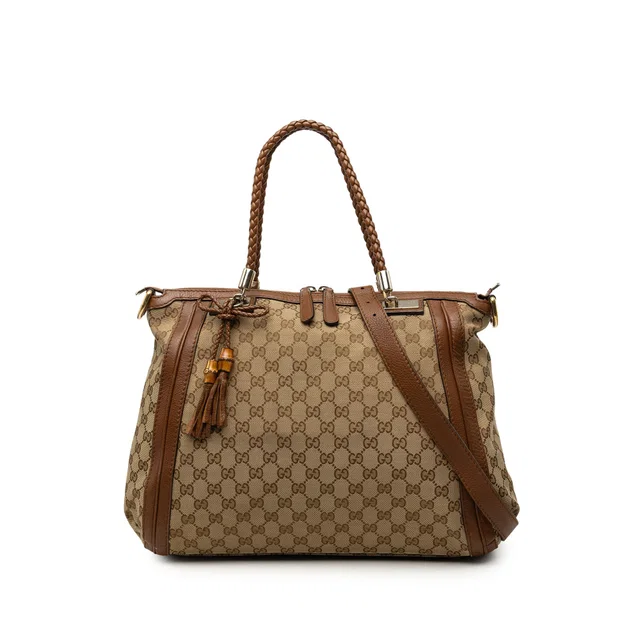 Beige Gucci GG Canvas Bella Convertible Tote Satchel in Beige Canvas from Designer Revival