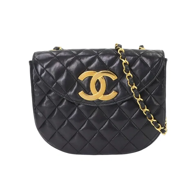 Chanel Jumbo CC Logo Quilted Chain Shoulder Bag Lambskin Black Gold Vintage in Black Lambskin from The Reluxe