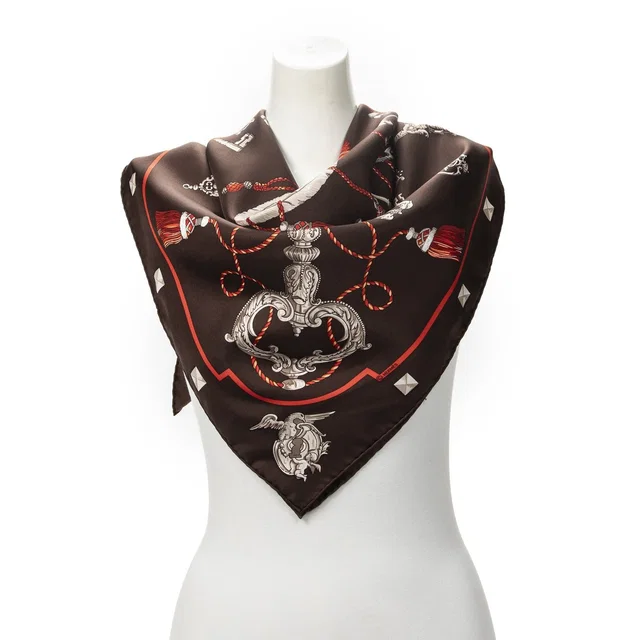 Hermès Scarf Dark Brown Red Silk in Brown Silk from The Reluxe