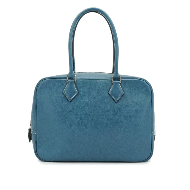 Hermès Plume 28 Blue Jean Veau Epsom Hand Bag 2005 Square I Palladium Hardware in Blue Epsom leather from Luxury Promise