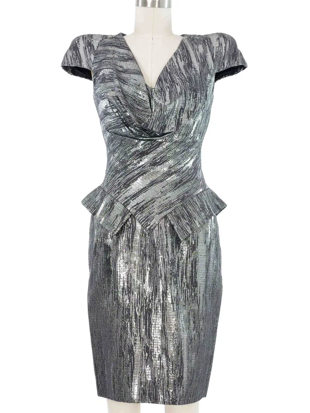2009 Alexander McQueen Silvertone Jacquard Dress from Arcade Vintage