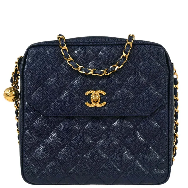 Chanel 1991-1994 Navy Caviar Skin Camera Bag in Navy Caviar leather from AMORE Vintage Tokyo